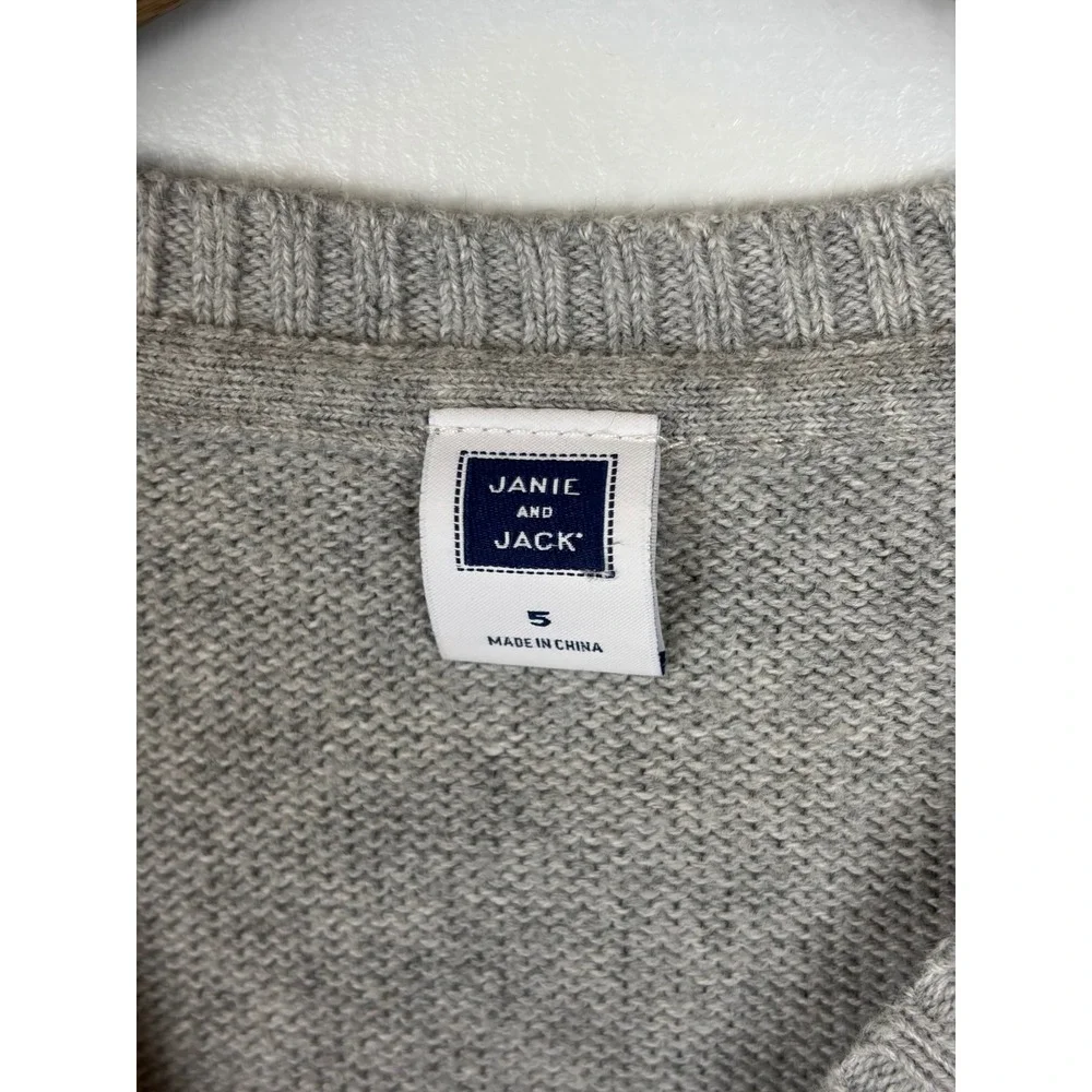Janie and Jack Boys‎ Heathered Gray Cotton Bulldog Pullover Sweater Sz 5 Toddler